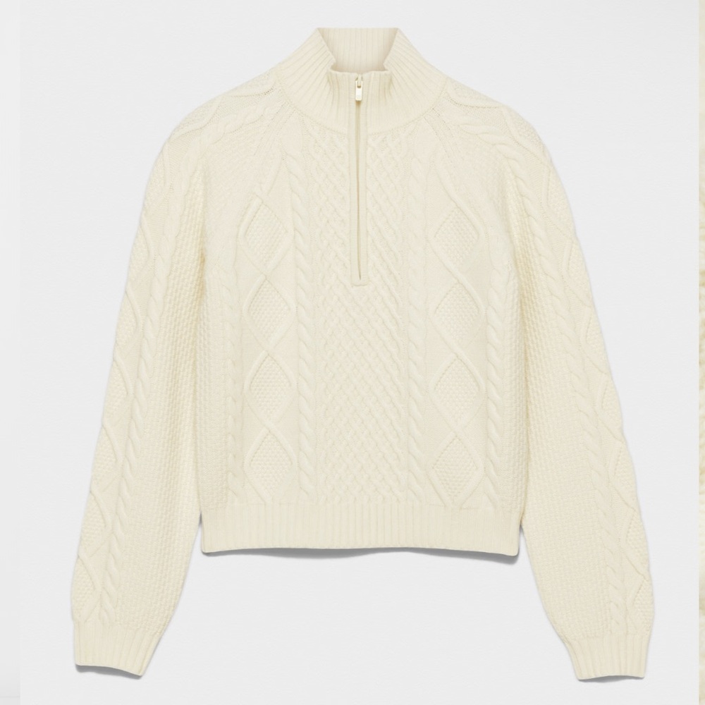 Aritzia Sunday Best Wool Boreal 1/4 Zip Sweater Whisper White